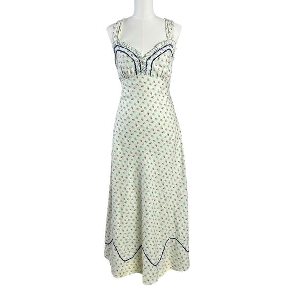 Free People Dainty Western Prairie Sweet Hearts Midi Dress in Ivory Combo Medium - Picture 8 of 16